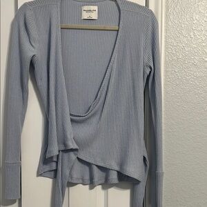 Abercrombie & Fitch Light Blue Ribbed Wrap Top | Small